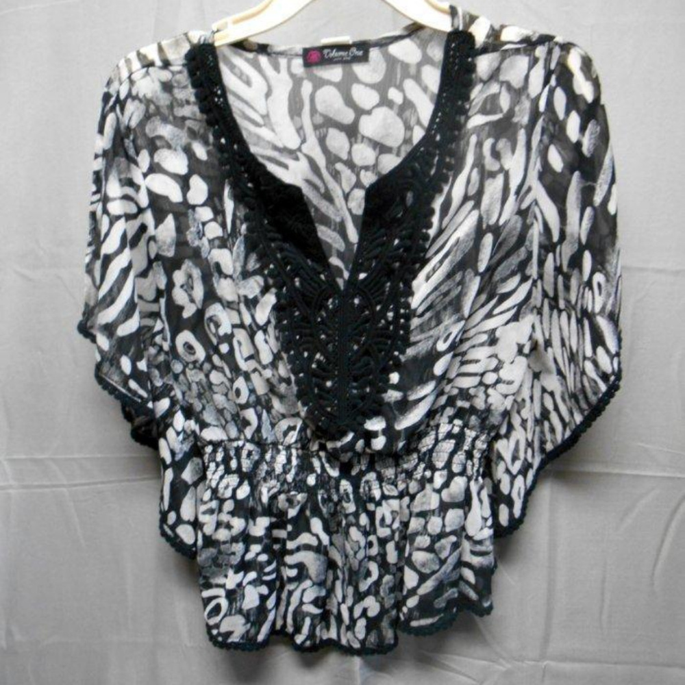 Volume One black gray semi sheer top large